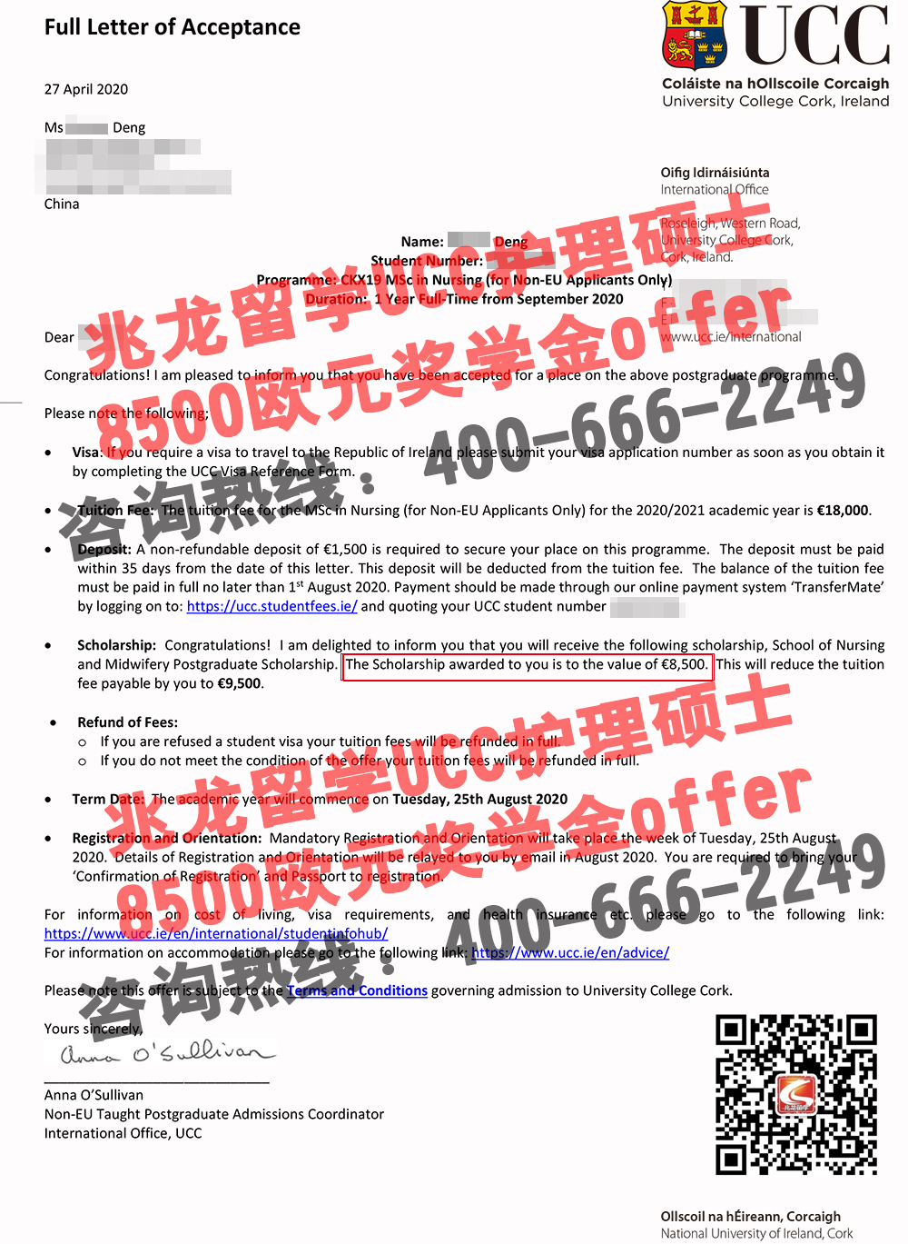 邓beiwei科克大学护理硕士无条件Offer+8500欧奖学金-北京兆龙留学.jpg